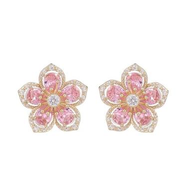 Imagem de QLUYCKW Brincos de flor de cristal, boêmio, vintage, elegante, dourado, strass, pétala, festa de casamento, formatura, bijuteria para mulheres, presente de aniversário, Zinco, Zircônia cúbica