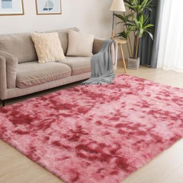 Imagem de Tapete Puremy, 152 x 213 cm, ultramacio, antiderrapante, decoração de casa para ambiente interno, quarto, quarto infantil e de bebê, sala de estar e de jogos, tie-dye rosa-escuro