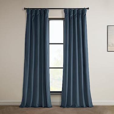 Imagem de HPD Half Price Drapes Cortinas de veludo de pelúcia Heritage 213 cm de comprimento cortinas de escurecimento de quarto e sala de estar 127 cm L x 213 cm C, (1 painel), azul London