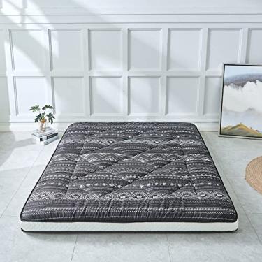 Imagem de Heimorn Colchão de chão japonês, colchão de futon japonês, colchão de dormir grosso sólido dobrável e colchão de acampamento portátil com capa à prova de poeira, Bohemia Black Queen