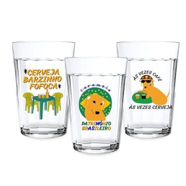 Imagem de Kit 3 Copos Americanos 190ml Vidro Personalizado Cachorro Vira Lata Caramelo Meme Brasilidades Café/Cerveja Drinks Boteco Presente Engraçado