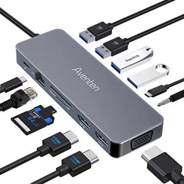 Imagem de Adaptador HDMI multiportas USB C, estação de ancoragem para laptop USB C 13 em 1, monitor duplo, hub USB 3.0, dongle, Thunderbolt Dock MacBook Pro, adaptador Ethernet USB tipo C com leitor de cartão
