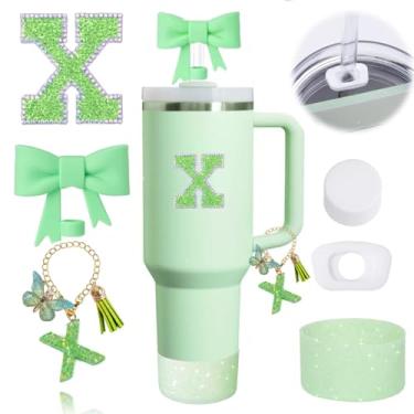 Imagem de Conjunto de acessórios para copo Stanley verde 6 peças para copo Stanley Cup 30 copo de 1,134 g com alça, incluindo tampa de canudo de laço de silicone, tampa à prova de derramamento, bota de silicone