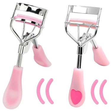 Imagem de MERVK 2 Peças de Modelador de Cílios de Aço Inoxidável com Pente Embutido, Sem Dor, Adequado para Qualquer Formato E Tamanho de Olhos, com 4 Almofadas de Recarga de Silicone (Rosa Turvo E Rosa Claro)