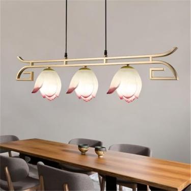 Imagem de OUFULA Luminária pendente de lótus contemporânea chinesa retrô criatividade sala de estar restaurante quarto villa hotel balcão decoração led lustre (B 3 lights)