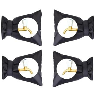 Imagem de LinaLife 4 peças torneiras externas pretas 19.8 cm x 14.0 cm meias de torneira espessas de jardim para inverno impermeável reutilizável babadores de mangueira isolados cobertura de torneira ao ar