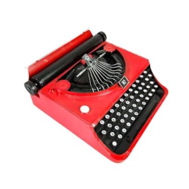 Imagem de Gralara Máquina de escrever manual modelo ferro arte máquina de escrever estátua presente ideal colecionador decoração para casa escritório prateleira bar, Vermelho