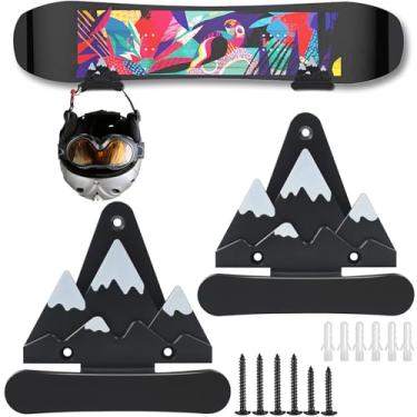 Imagem de Syagnos Suporte de parede para snowboard com ganchos, suporte de parede para skate de snowboard, design universal, suportes de armazenamento de garagem, suporte de exibição de snowboard, arte de