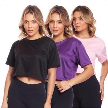 Imagem de Kit 3 Cropped Manga Curta Oversized Feminino Proteção Uv - MC Digital,