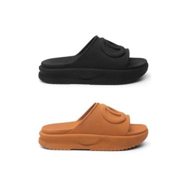 Imagem de Kit 2 Pares Chinelo Feminino Slide Papete Plataforma Confortavel - Rev