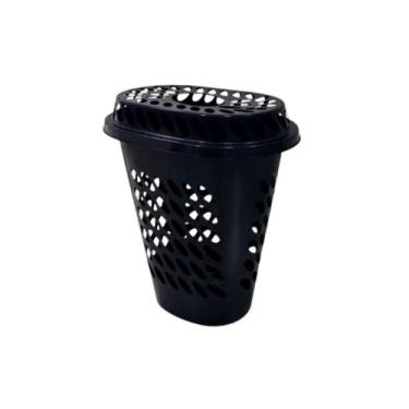 Imagem de Cesto de roupas 60lts elegance grande oval com tampa para banheiro lav