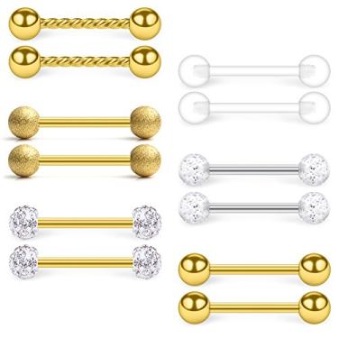 Imagem de SCERRRING Anel de bico de aço inoxidável 14G transparente CZ anel de bico língua barra barras retentor corpo piercing joia para mulheres homens 12 – 18 peças