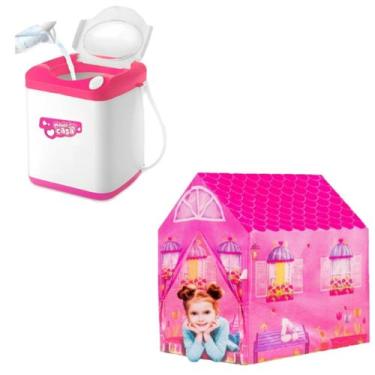 Imagem de Kit Maquina Lavar Roupas Infantil Meninas e Barraca Princesa - DM Toys