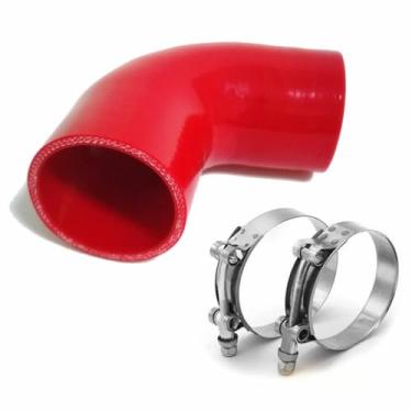 Imagem de AotoKoop ID 2,5" (63 mm) Mangueira acopladora de silicone de cotovelo de 90 graus, comprimento da perna 4" (102 mm) parede reforçada com 4 camadas 0,2" (5 mm) com grampos de parafuso em T, 2 peças