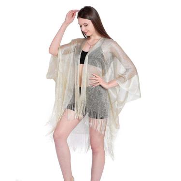 Imagem de Saída de Praia com Franjas Metálico Nova Moda Para o Verão