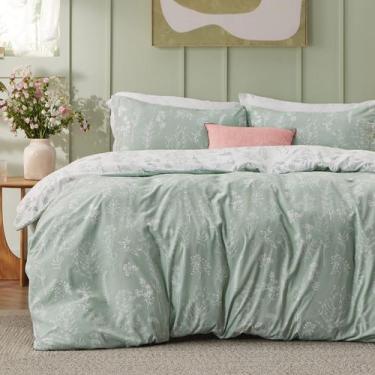 Imagem de Capa de Edredom Bedsure King Size Reversível - Estampa Floral Verde - 