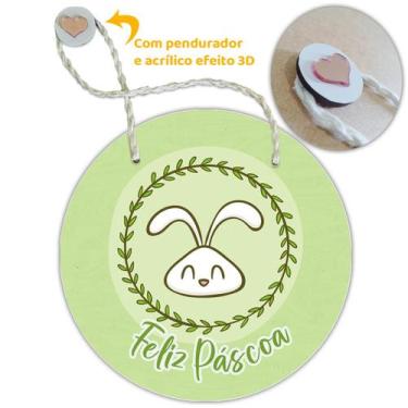 Imagem de Placa Porta com Alça Feliz Páscoa Coelho Coelha Ovo Guirlanda 20cm - F