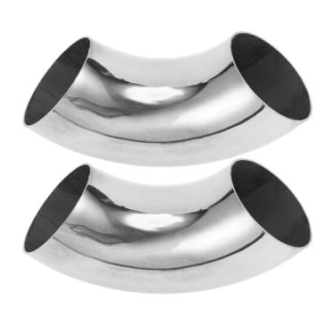 Imagem de Motoforti 2 peças 90 graus mandril curva cotovelo carro modificado tubo de escape tubulação 6.3 cm espessura OD 1,2 mm/18GA 63x185x1,2 mm 304 aço inoxidável tom prata