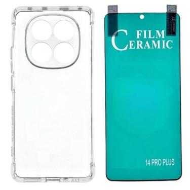 Imagem de Capa Capinha Anti Impacto + Película de Ceramica 9d, silicone transparente clear com bordas reforçadas e flexível com efeito cristal Compátivel com Xiaomi Redmi Note 14 Pro Plus