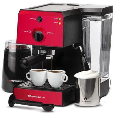 Imagem de Cafeteira Elétrica Expresso 1.2L com Espumador e Moedor 15 Bar 1350W, 110v, ESPRESSOWORKS, Vermelho