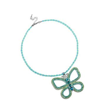 Imagem de EVKILKJS Colares de borboleta para mulheres, gargantilha grande com pingente de borboleta verde brilhante, joias com pingente delicado, presente de aniversário e Natal, ONE SIZE, Metal, Sem Pedra