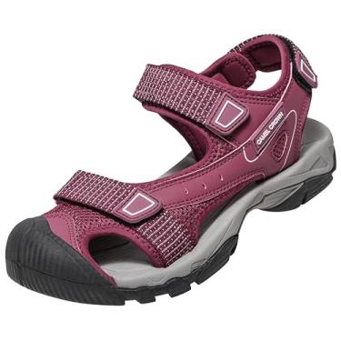 Imagem de CAMEL CROWN Sandálias femininas de caminhada à prova d'água, bico fechado, sandálias aquáticas, confortáveis, ajustáveis, atléticas, atividades ao ar livre, para verão, praia, trilhas, trilhas,