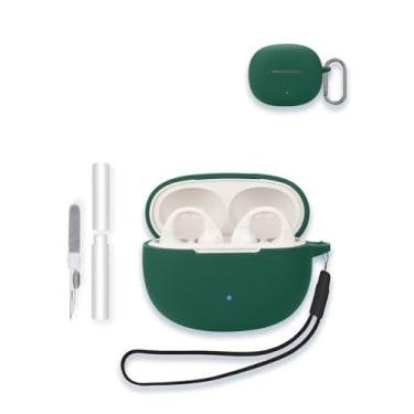 Imagem de Capa para fones de ouvido Edifier R1 sem fio verdadeiros sem fio, capa protetora de silicone macio WUNIAK resistente a arranhões com kit de limpeza, mosquetão e cordão para Edifier R1, verde