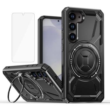 Imagem de Capa de telefone compatível com Samsung Galaxy S23 5G e protetor de tela de vidro temperado suporte de anel de metal suporte à prova de choque S 23 23S GS23 G5 SM-S911U capa de 6,1 polegadas para