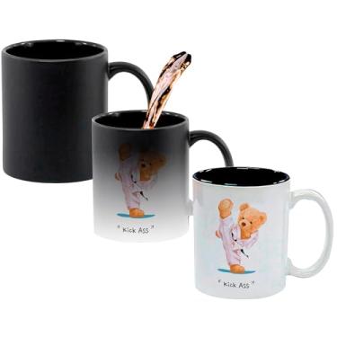 Imagem de Caneca Mágica Muda de Cor Interna Preta Porcelana 325ml - URSO TEDDY LUTANDO JIU JITSU
