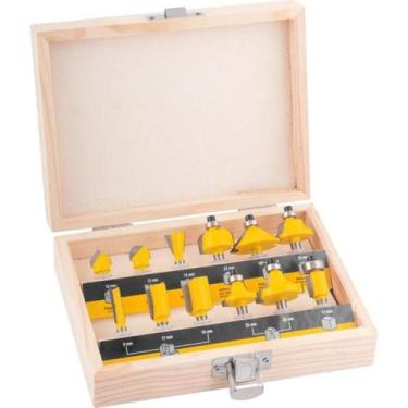 Imagem de Jogo de Fresas Tupia p/ Madeira com 12 Peças Haste 6 MM VONDER