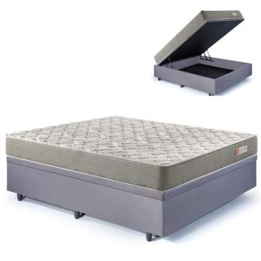 Imagem de Base Box Baú Casal 138x188 Suede Cinza e Colchão Ecoline D40 - B&G