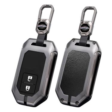 Imagem de HIBEYO Capa de chaveiro de 2/4 botões compatível com Suzuki Swift Spacia MK53S Jimny Sierra Wagon R acessórios de liga de couro com chaveiros - chaveiro curto preto