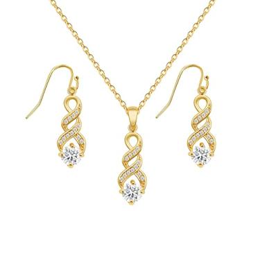 Imagem de ZHUWE I Can't Say I Do Without You | 1 4 6 8 Conjuntos de joias de dama de honra para mulheres 18K banhado a ouro ou ouro rosa conjunto de colar e brinco de zircônia cúbica para presentes de