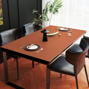 Imagem de WMLTZFUS Almofada de mesa de material PU de cor sólida, toalha de mesa impermeável de luxo, capa de mesa resistente a manchas para mesas retangulares - marrom | 40 x 80 cm