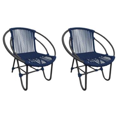 Imagem de Kit 2 Cadeiras Decorativa Julia Em Corda Náutica E Base Em Alumínio Preta- Azul Marinho - Cor: Azul
