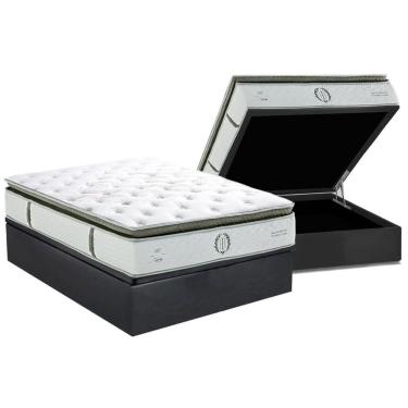 Imagem de Conjunto Box Baú Casal: Colchão Molas Herval MasterPocket Ensacadas Imperatore Gold C1655 Pillow Top + Base crc Suede Gray(138x188x34)