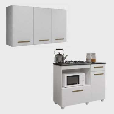 Imagem de Conjunto Armário Aéreo 3 Portas e Balcão para Cooktop 5 Bocas 2 Portas 1 Gaveta