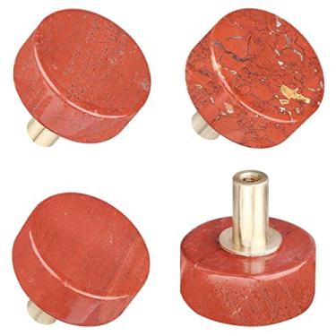 Imagem de TUMBEELLUWA 4 maçanetas redondas polidas de cristal com parafusos, puxador de gaveta de pedra para cozinha e casa, jaspe vermelho