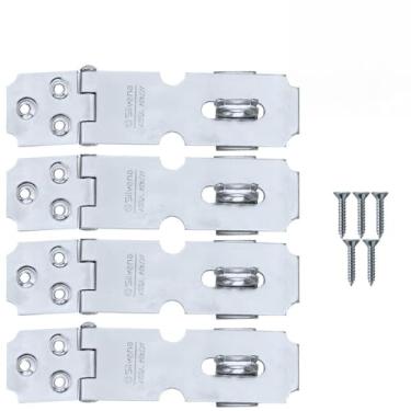 Imagem de Dobradiça Porta Cadeado Fecho Trinco Zincado 6,5cm Para Portão Gaveta Armário | Silvana | Kit 04 Un