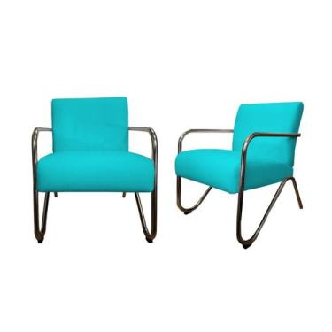 Imagem de Kit 2 Poltronas Decorativa Bela Suede Azul Turquesa Braço Cromado Ms D