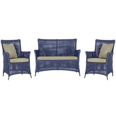 Imagem de Jogo Sofá e 2 Poltronas de Área Igapó Alumínio Pintura Preta Corda Náutica Estofado 7 Trama