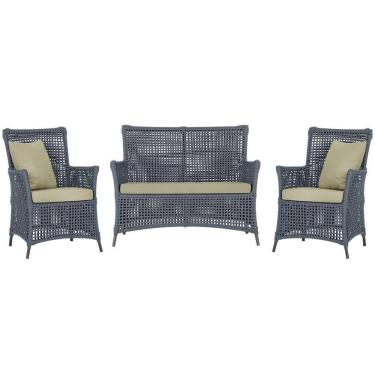 Imagem de Jogo Sofá e 2 Poltronas de Área Igapó Alumínio Pintura Marrom Corda Náutica Estofado 7 Trama