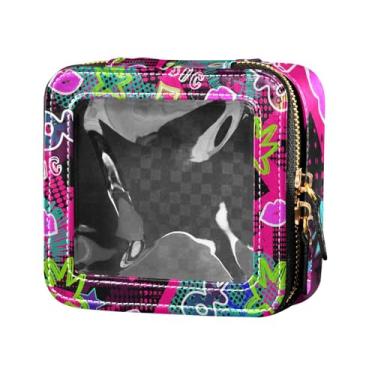 Imagem de Fitrendlovey Bolsa de cosméticos com zíper e design de claraboia, organizador portátil de couro PU para necessidades de viagem femininas, T12, one size