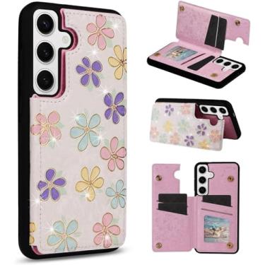 Imagem de UEEBAI Capa carteira para Samsung Galaxy S24 Plus 5G com porta-cartões, capa floral de couro PU com suporte e bloqueio de RFID fecho magnético duplo Rilievo Flower Flip Case para mulheres meninas