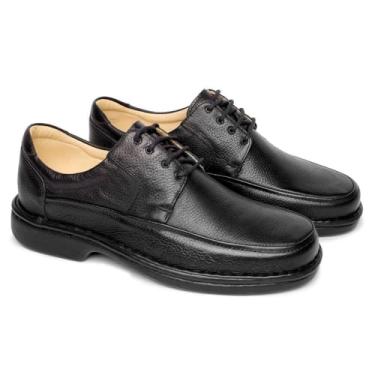 Imagem de Sapato Masculino Couro Natural Forrado Palmilha Gel Anatômica Solado Antiderrapante Tamanhos Especiais 45 46 47 Modelo Clássico Confortável (PRETO, BR, Adulto, Numérico, 45)