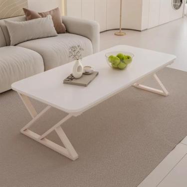 Imagem de Lzyjckh Mesa de Centro Retangular Branca, Mesas de Centro Modernas para Sala de Estar com Tampo de Ardósia e Estrutura de Metal para Quarto e Escritório em Casa,White,39.4×19.7×17.7 inch