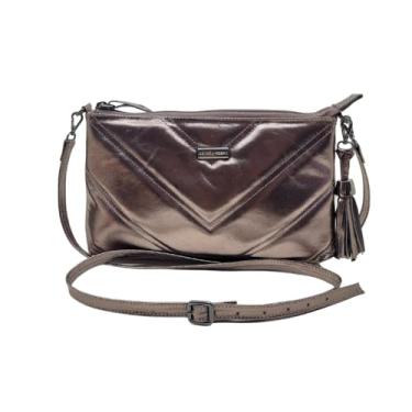 Imagem de Bolsa Transversal Couro Legítimo Feminina Matelassê Bolso Interno Andreia Ribeiro (Prata)