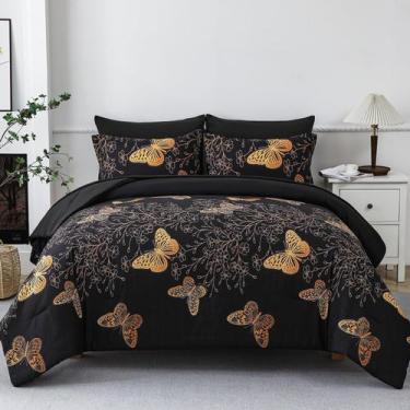 Imagem de Conjunto de edredom Yogeneg Botanical Collection King Size Preto