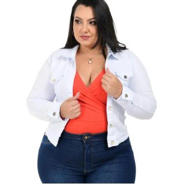 Imagem de Jaqueta Jeans Feminina Plus Size Branca Com Lycra - Abafarto, EXG, Bra