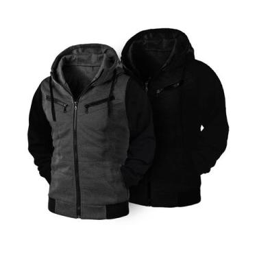 Imagem de Kit 02 Blusas de Frio Moletom Masculino Casaco Com Capuz e Ziper - Ram